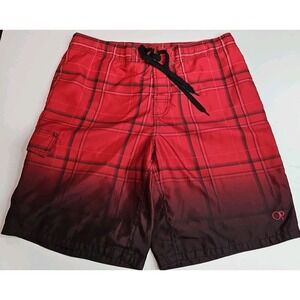 OP MENS LG 36 /‎ 38 red Plaid  cruise  SWIM TRUNK BOARD SHORTS, No Flaws 198